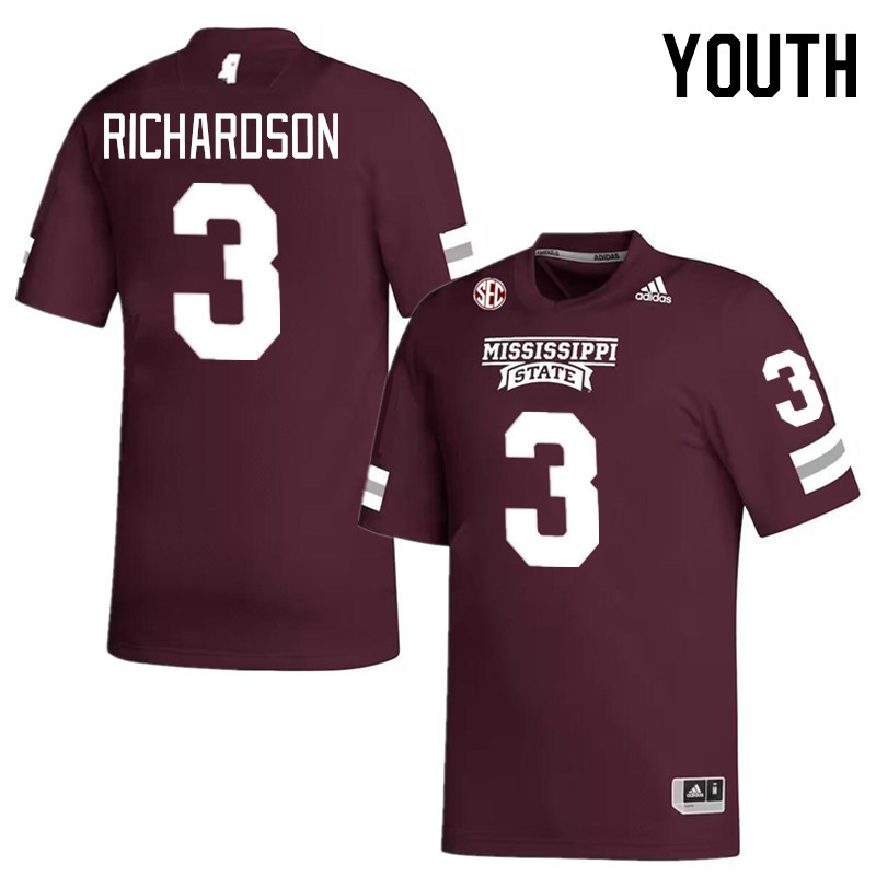 Youth #3 Decamerion Richardson Mississippi State Bulldogs 2023 College Football Jerseys Stitched-Mar